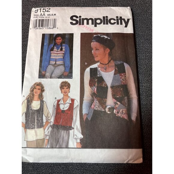 Simplicity 9152 Sewing Pattern Womens Vest Size XSmall-Small-Medium Vintage 1994 - Picture 1 of 5